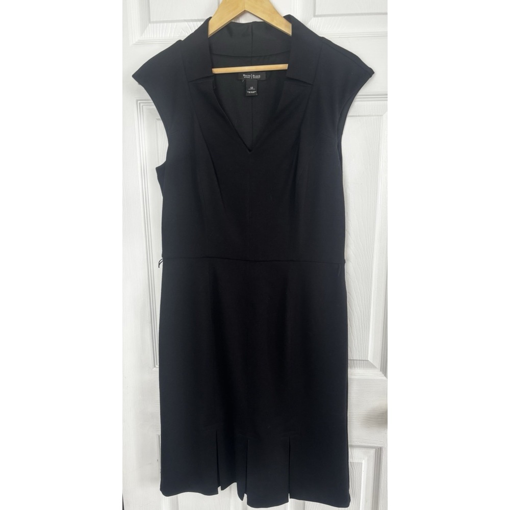 White House Black Market Black Dress Sz 12 Pleated‎ Hem Side Zip Office Cocktail